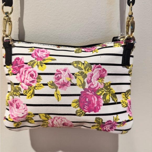 Betsey Johnson Pink Floral Striped Crossbody Bag - Picture 2 of 5
